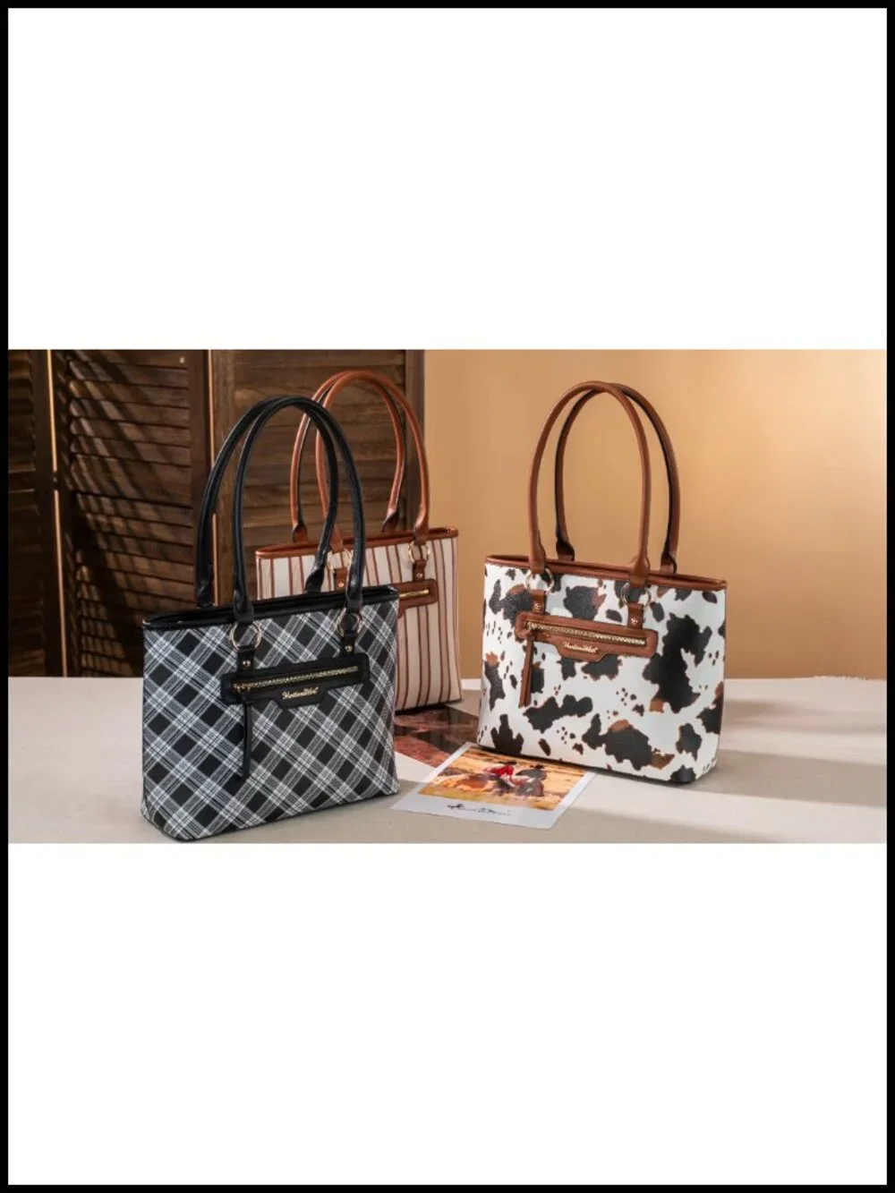 Vegan Leather Tote and Crossbody Bag Set for Women with Guitar Strap